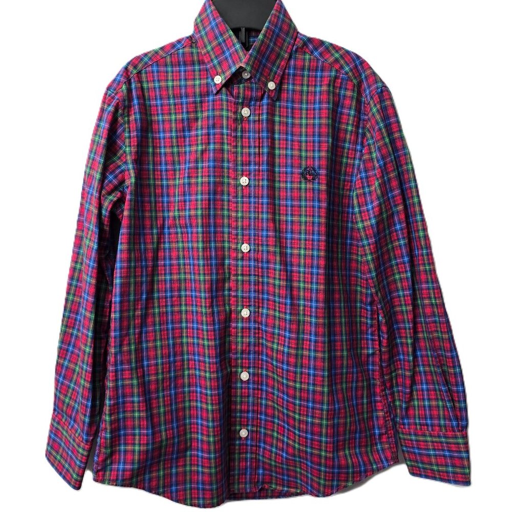 Ralph Lauren Preppy Plaid Shirt 8 Boy Embroidered Logo Red Blue Green School BTS